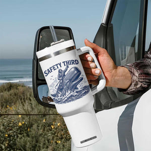 Funny Safety Third Captain Riding Sperm Whale Tumbler With Handle Vintage Nautical Ocean Fishing Humor