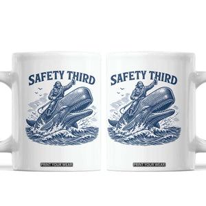 Funny Safety Third Captain Riding Sperm Whale Coffee Mug Vintage Nautical Ocean Fishing Humor