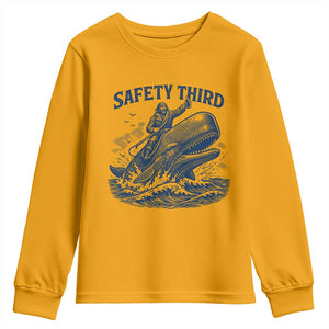 Funny Safety Third Captain Riding Sperm Whale Youth Sweatshirt Vintage Nautical Ocean Fishing Humor