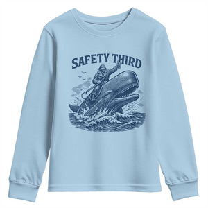 Funny Safety Third Captain Riding Sperm Whale Youth Sweatshirt Vintage Nautical Ocean Fishing Humor