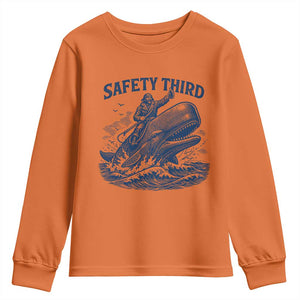 Funny Safety Third Captain Riding Sperm Whale Youth Sweatshirt Vintage Nautical Ocean Fishing Humor