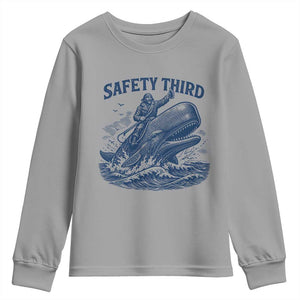 Funny Safety Third Captain Riding Sperm Whale Youth Sweatshirt Vintage Nautical Ocean Fishing Humor