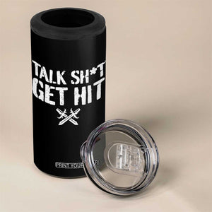 Talk Shit Get Hit Crossed Swords 4 in 1 Can Cooler Tumbler Funny Edgy Combat Sports Attitude