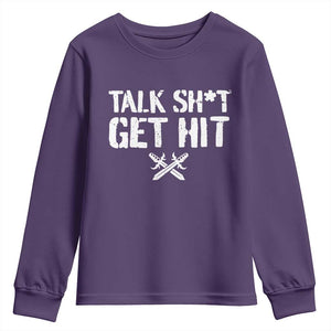 Talk Shit Get Hit Crossed Swords Youth Sweatshirt Funny Edgy Combat Sports Attitude