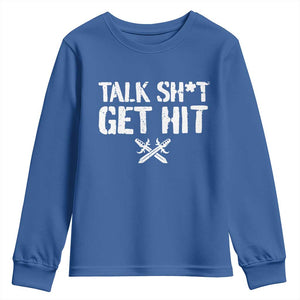 Talk Shit Get Hit Crossed Swords Youth Sweatshirt Funny Edgy Combat Sports Attitude