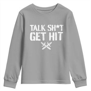 Talk Shit Get Hit Crossed Swords Youth Sweatshirt Funny Edgy Combat Sports Attitude