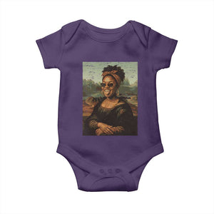 Modern Black Mona Lisa Headwrap Sunglasses Parody Baby Onesie Trendy Urban Fine Art Portrait Graphic