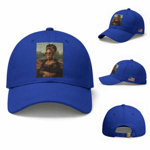 Modern Black Mona Lisa Headwrap Sunglasses Parody Baseball Cap Trendy Urban Fine Art Portrait Graphic