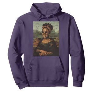 Modern Black Mona Lisa Headwrap Sunglasses Parody Hoodie Trendy Urban Fine Art Portrait Graphic