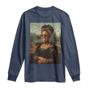Modern Black Mona Lisa Headwrap Sunglasses Parody Long Sleeve Shirt Trendy Urban Fine Art Portrait Graphic