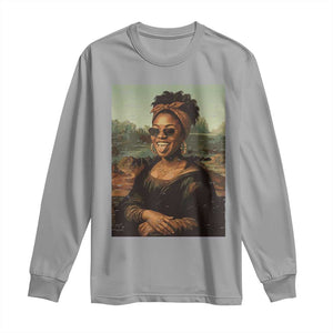 Modern Black Mona Lisa Headwrap Sunglasses Parody Long Sleeve Shirt Trendy Urban Fine Art Portrait Graphic