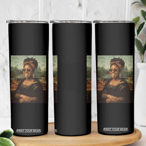 Modern Black Mona Lisa Headwrap Sunglasses Parody Skinny Tumbler Trendy Urban Fine Art Portrait Graphic