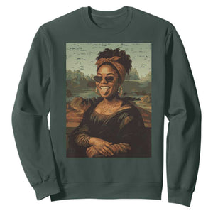 Modern Black Mona Lisa Headwrap Sunglasses Parody Sweatshirt Trendy Urban Fine Art Portrait Graphic
