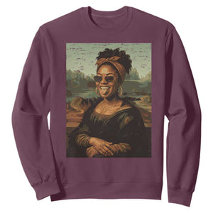 Modern Black Mona Lisa Headwrap Sunglasses Parody Sweatshirt Trendy Urban Fine Art Portrait Graphic