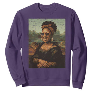 Modern Black Mona Lisa Headwrap Sunglasses Parody Sweatshirt Trendy Urban Fine Art Portrait Graphic