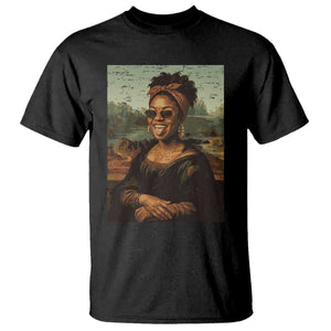 Modern Black Mona Lisa Headwrap Sunglasses Parody T Shirt Trendy Urban Fine Art Portrait Graphic