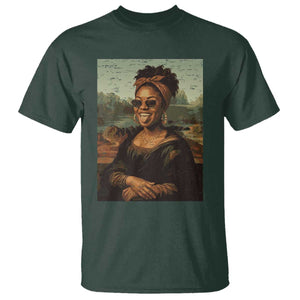 Modern Black Mona Lisa Headwrap Sunglasses Parody T Shirt Trendy Urban Fine Art Portrait Graphic