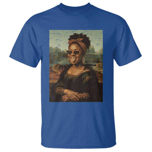 Modern Black Mona Lisa Headwrap Sunglasses Parody T Shirt Trendy Urban Fine Art Portrait Graphic