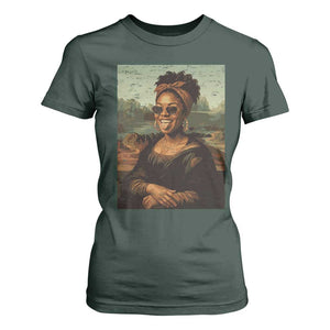 Modern Black Mona Lisa Headwrap Sunglasses Parody T Shirt For Women Trendy Urban Fine Art Portrait Graphic