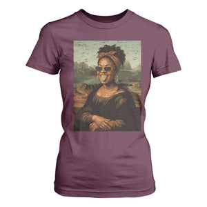 Modern Black Mona Lisa Headwrap Sunglasses Parody T Shirt For Women Trendy Urban Fine Art Portrait Graphic