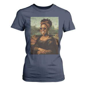 Modern Black Mona Lisa Headwrap Sunglasses Parody T Shirt For Women Trendy Urban Fine Art Portrait Graphic