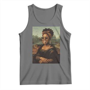 Modern Black Mona Lisa Headwrap Sunglasses Parody Tank Top Trendy Urban Fine Art Portrait Graphic