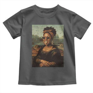Modern Black Mona Lisa Headwrap Sunglasses Parody Toddler T Shirt Trendy Urban Fine Art Portrait Graphic