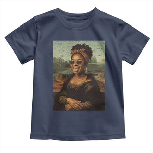 Modern Black Mona Lisa Headwrap Sunglasses Parody Toddler T Shirt Trendy Urban Fine Art Portrait Graphic