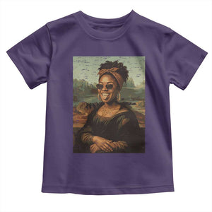 Modern Black Mona Lisa Headwrap Sunglasses Parody Toddler T Shirt Trendy Urban Fine Art Portrait Graphic