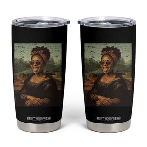 Modern Black Mona Lisa Headwrap Sunglasses Parody Tumbler Cup Trendy Urban Fine Art Portrait Graphic