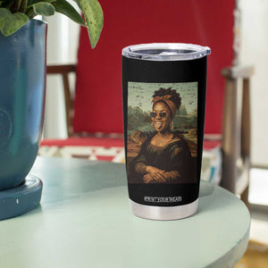 Modern Black Mona Lisa Headwrap Sunglasses Parody Tumbler Cup Trendy Urban Fine Art Portrait Graphic