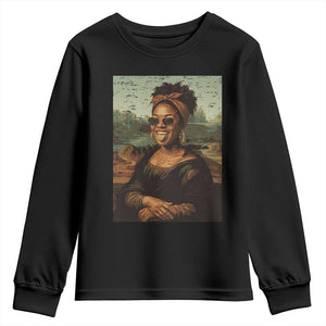 Modern Black Mona Lisa Headwrap Sunglasses Parody Youth Sweatshirt Trendy Urban Fine Art Portrait Graphic