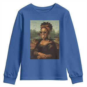 Modern Black Mona Lisa Headwrap Sunglasses Parody Youth Sweatshirt Trendy Urban Fine Art Portrait Graphic