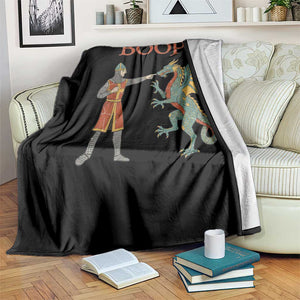 Funny Boop Medieval Knight Poking Dragon Graphic Throw Blanket Vintage Renaissance Faire Fantasy Meme