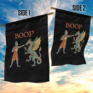 Funny Boop Medieval Knight Poking Dragon Graphic Garden Flag Vintage Renaissance Faire Fantasy Meme