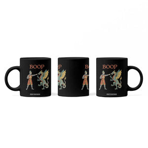 Funny Boop Medieval Knight Poking Dragon Graphic Coffee Mug Vintage Renaissance Faire Fantasy Meme