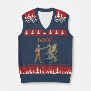 Funny Boop Medieval Knight Poking Dragon Graphic V-Neck Knit Sweater Vest Vintage Renaissance Faire Fantasy Meme