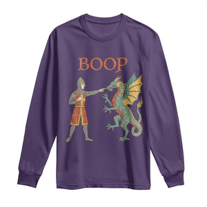 Funny Boop Medieval Knight Poking Dragon Graphic Long Sleeve Shirt Vintage Renaissance Faire Fantasy Meme
