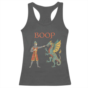 Funny Boop Medieval Knight Poking Dragon Graphic Racerback Tank Top Vintage Renaissance Faire Fantasy Meme