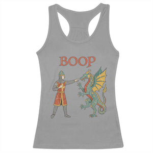 Funny Boop Medieval Knight Poking Dragon Graphic Racerback Tank Top Vintage Renaissance Faire Fantasy Meme