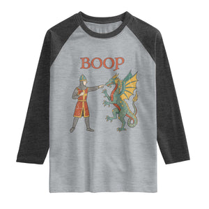 Funny Boop Medieval Knight Poking Dragon Graphic Raglan Shirt Vintage Renaissance Faire Fantasy Meme