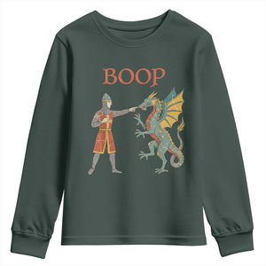 Funny Boop Medieval Knight Poking Dragon Graphic Youth Sweatshirt Vintage Renaissance Faire Fantasy Meme