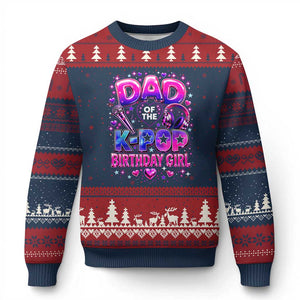 Dad Of The KPop Birthday Girl Glossy Balloon Music Lover Ugly Christmas Sweater Cute Family Matching Party Graphic