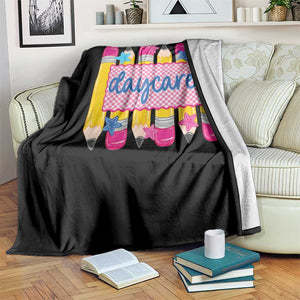 Cute Daycare Teacher Yellow Pencils Graphic Throw Blanket Retro Back to School Childcare Gift