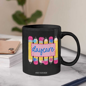 Cute Daycare Teacher Yellow Pencils Graphic Coffee Mug Retro Back to School Childcare Gift