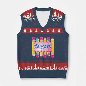 Cute Daycare Teacher Yellow Pencils Graphic V-Neck Knit Sweater Vest Retro Back to School Childcare Gift