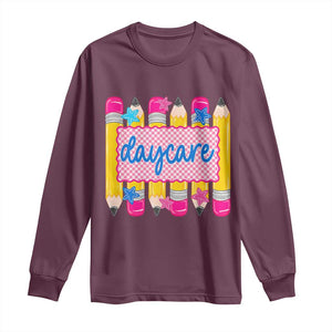 Cute Daycare Teacher Yellow Pencils Graphic Long Sleeve Shirt Retro Back to School Childcare Gift
