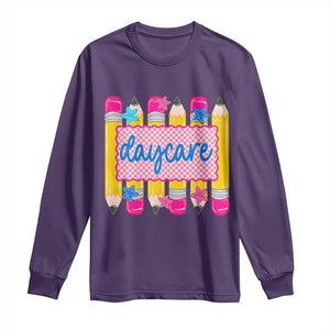 Cute Daycare Teacher Yellow Pencils Graphic Long Sleeve Shirt Retro Back to School Childcare Gift