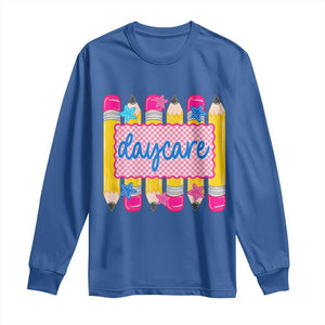 Cute Daycare Teacher Yellow Pencils Graphic Long Sleeve Shirt Retro Back to School Childcare Gift