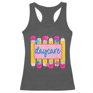 Cute Daycare Teacher Yellow Pencils Graphic Racerback Tank Top Retro Back to School Childcare Gift